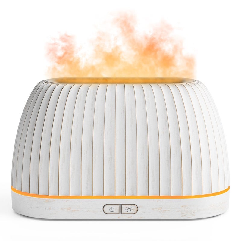 SoulOrigin Aromatherapy Essential Oil Diffuser, Flame Effect Aromatherapy with 7-Colour LED Lights & Auto Shut-Out, Ultrasonic for Home, 120 ml Small Fragrance Diffuser for Essential Oils - White